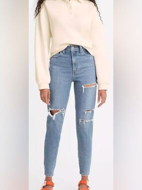LEVI'S (28) High Waisted Mom Jeans Distressed Vintage-Inspired Stretch Med Wash